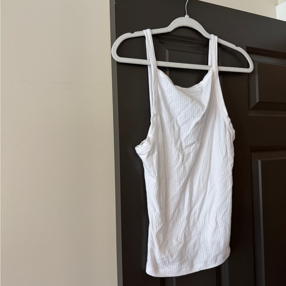 Free People White Ribbed Tank Top